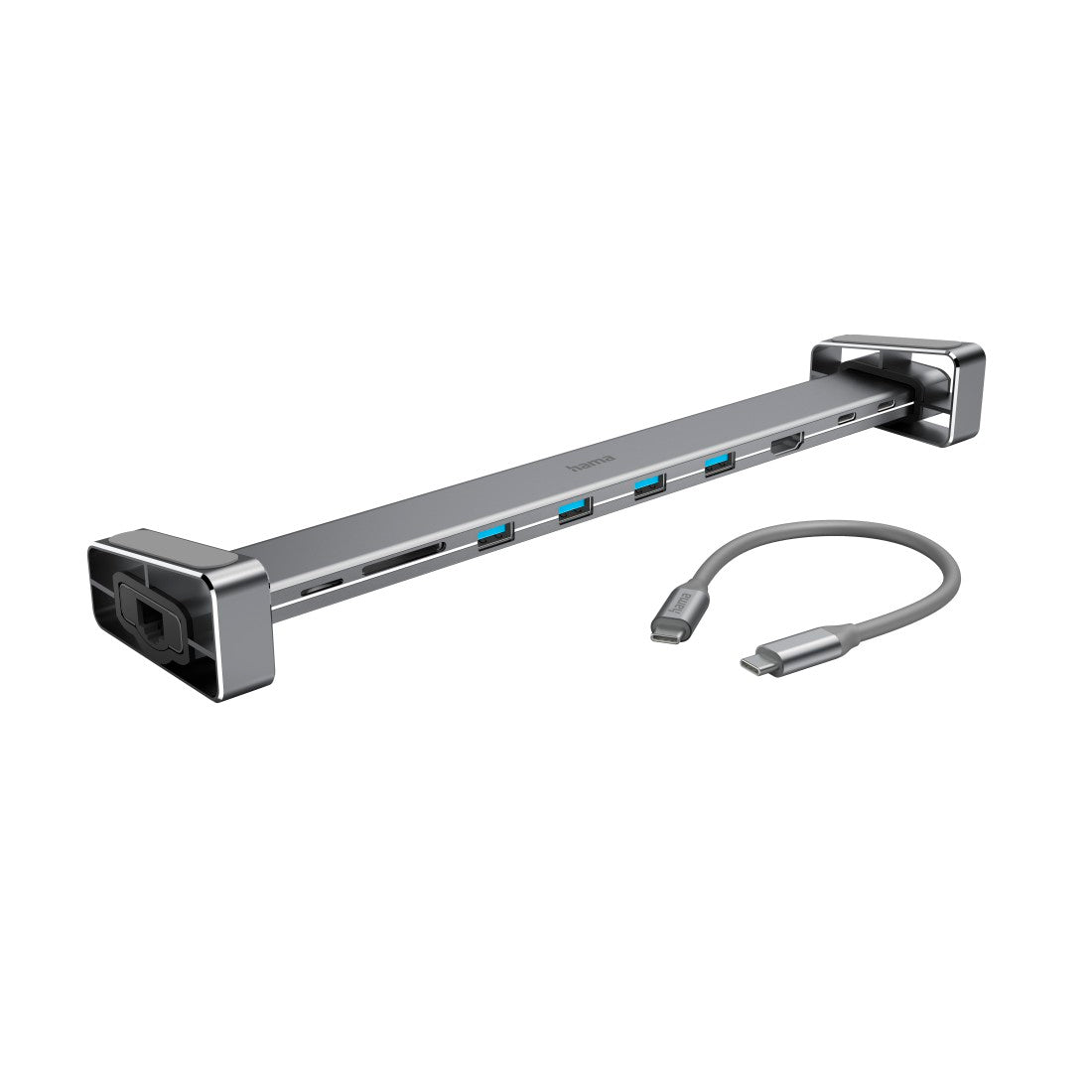 HAMA 200103 "Connect2Office Basic" USB-C Docking Station with Removable Feet, 9 Ports