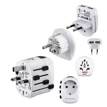 Hama  128225 "World PRO Plus USB" world travel plug, 3-pin