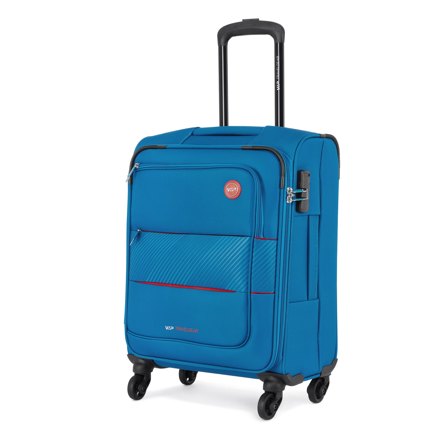 Blue Trolley Luggage Bag Isolated on White Background. Vip Trolley Bag. Trolley  Travel Bag. Spinner Trunk Stock Photo