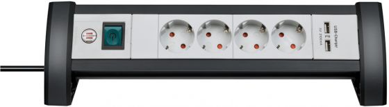 BRENNENSTUHL 1156250514 Premium-Office-Line Extension Socket With USB-Charger 4-way black/light grey 1.8m H05VV-F 3G1.5