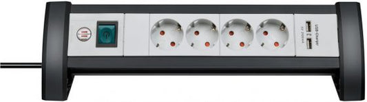 BRENNENSTUHL 1156250514 Premium-Office-Line Extension Socket With USB-Charger 4-way black/light grey 1.8m H05VV-F 3G1.5