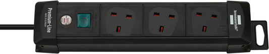 Brennenstuhl 1955133100 Premium-Line Extension Lead 3-way light grey/black 3meter  H05VV-F 3G1.5 with switch