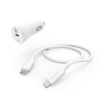 HAMA 183297 Car Charging Set, Lightning, Power Delivery (PD), 18 W, 1 m, white