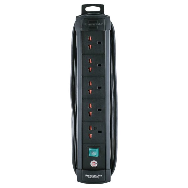Brennenstuhl 1156007135 Premium-Multi-Line 5-Way Extension Socket, 3 m Length, Black