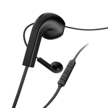 Hama "Advance” headphones, earbuds, microphone, flat ribbon cable, black