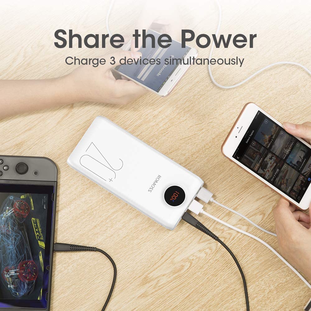 ROMOSS SW20PRO 20000mAh Type-C PD Portable Charger with LED Display, Compatible with Nintendo Switch, iPhone Xs/8 Plus etc
