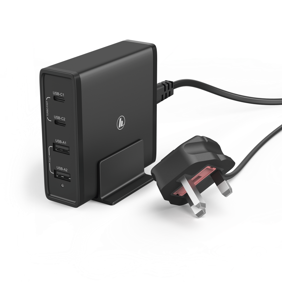 HAMA 73183376 65 Watt Charging Station, UK Cable, 4-Way (2x PD USB-C, 2x USB-A), black