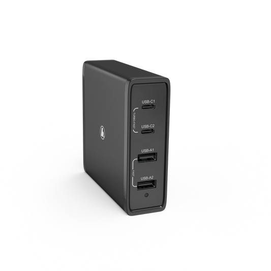HAMA 73183376 65 Watt Charging Station, UK Cable, 4-Way (2x PD USB-C, 2x USB-A), black