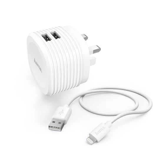 Hama 73210586 Charging Kit, Lightning, 17 W, Uk Plug,White