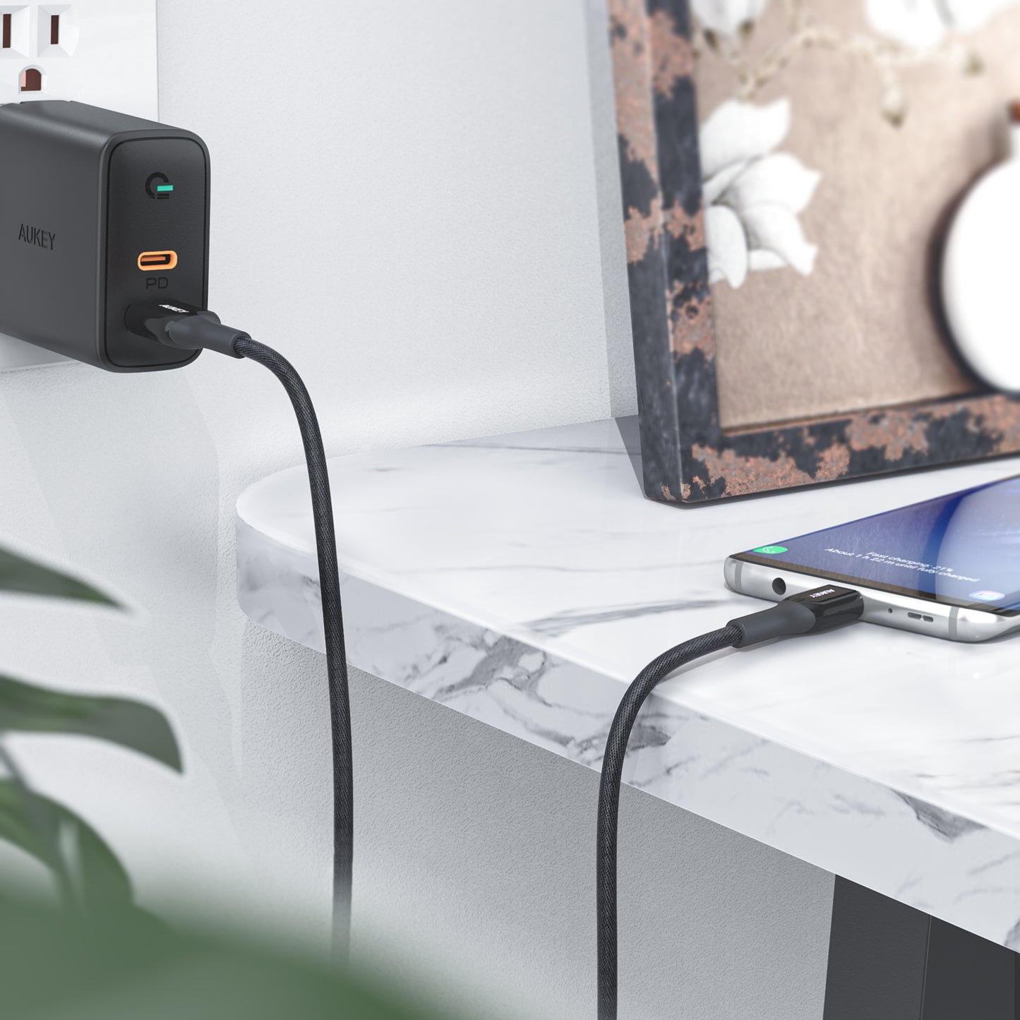 Aukey CB-AKC2 USB A-C Quick Charge 3.0 Kevlar Cable - 2m, Black