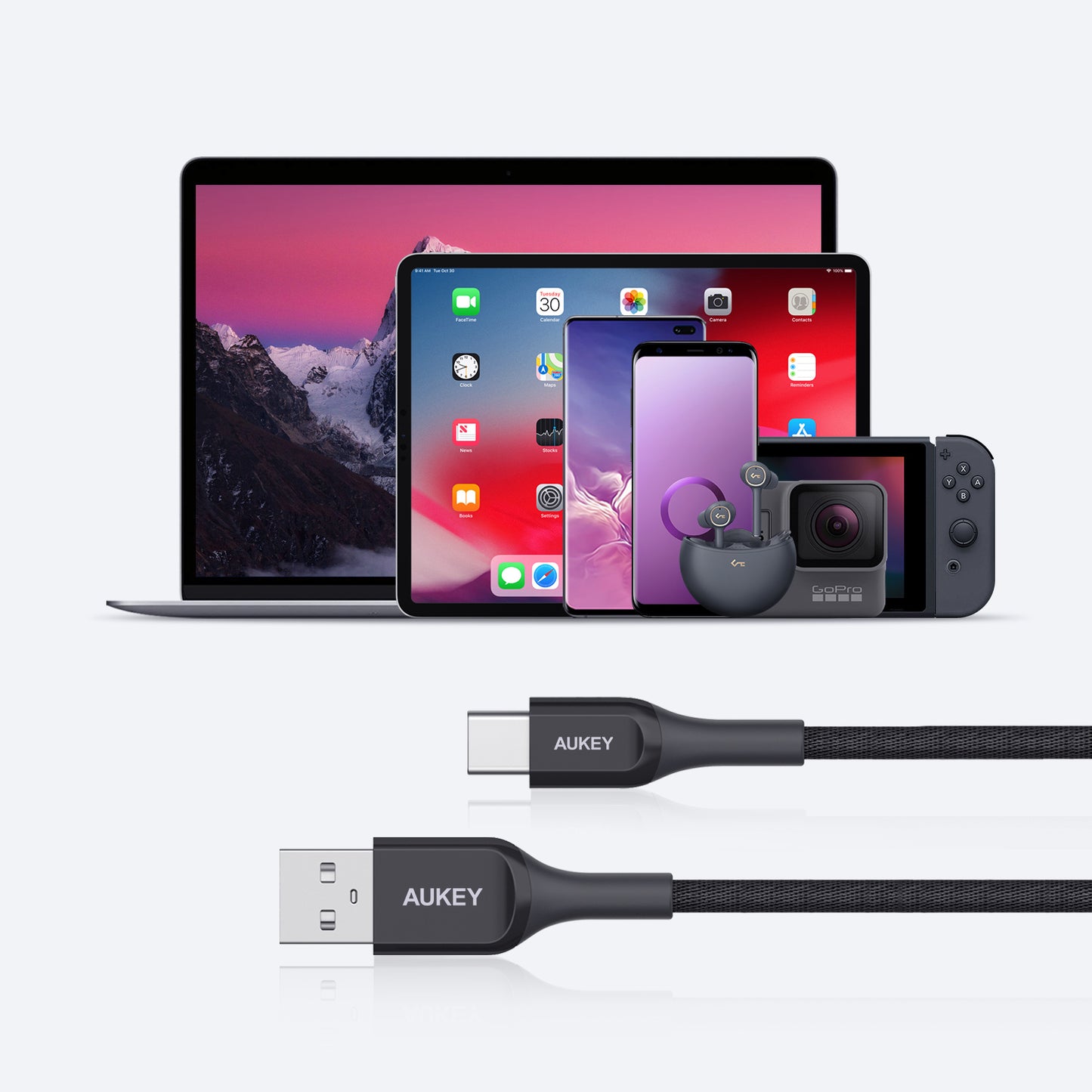Aukey CB-AKC2 USB A-C Quick Charge 3.0 Kevlar Cable - 2m, Black