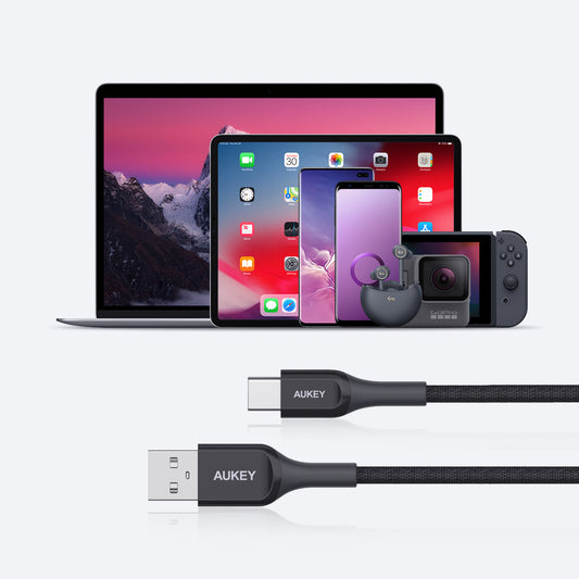 Aukey CB-AKC2 USB A-C Quick Charge 3.0 Kevlar Cable - 2m, Black