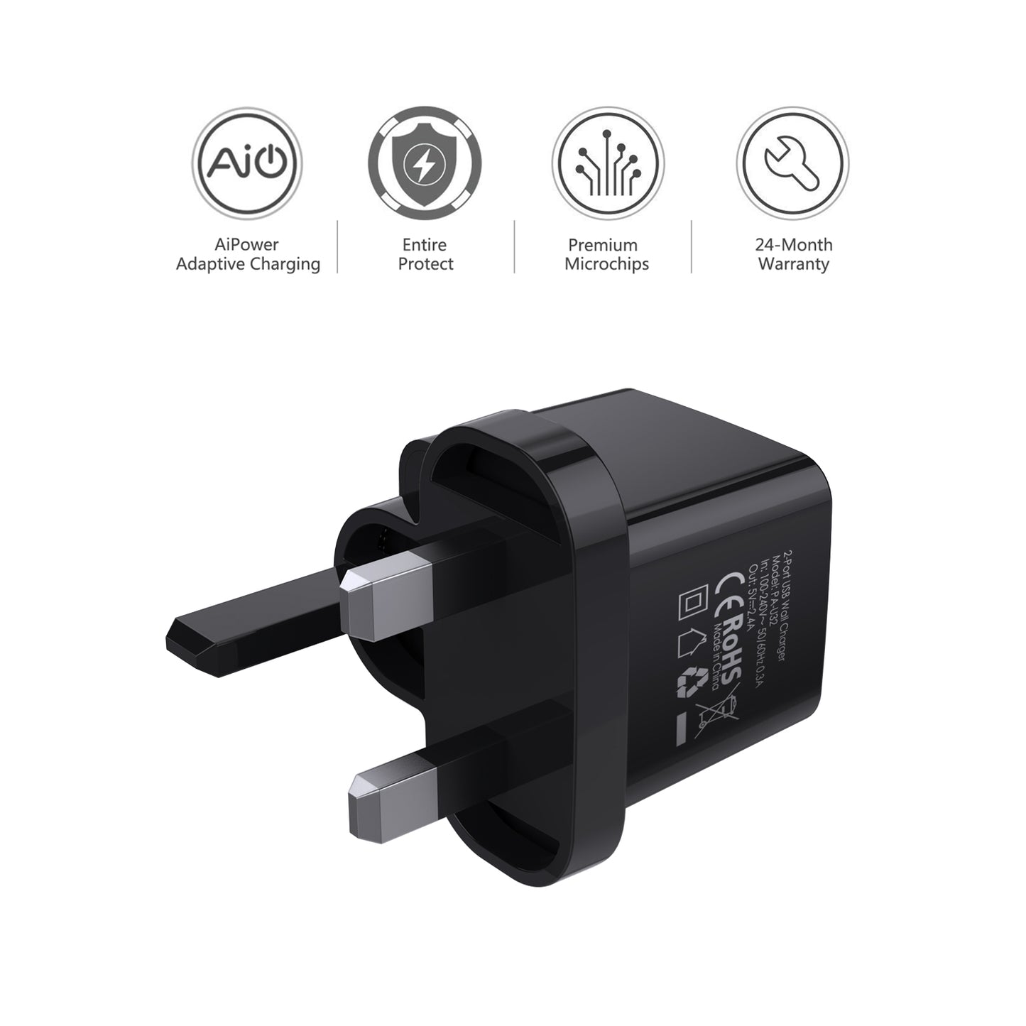 Aukey PA-U32 Dual Port USB Ai-Power Mini Portable Charger - Black